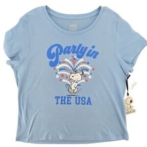 Peanuts Snoopy Party in the USA Graphic Tee Light Blue Women's XL NWT